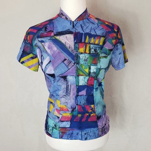 Trashy Cat Cycling Top Women M Made in Italy Graphic Print Zip Up W Pocket EUC - Picture 1 of 10